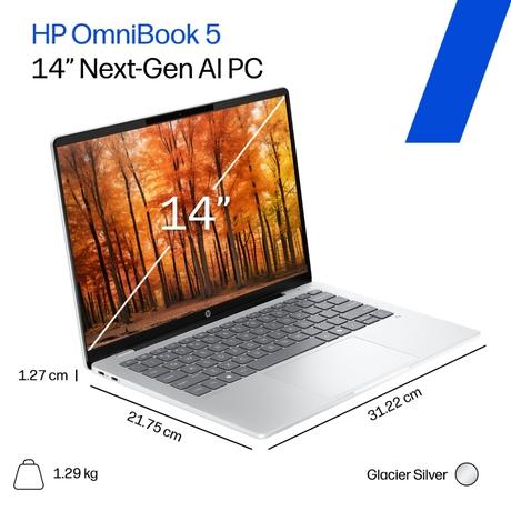 HP OmniBook 5 NGAI 14-he0015QU Standard Laptop (Snapdragon X X1-26-100/16 GB /1 TB SSD/Qualcomm Adreno GPU/Windows 11 Home/MS Office Home 2024 + 1 year M365 Basic/Full HD), 35.6 cm - 14 inch, Glacier Silver Aluminum-11
