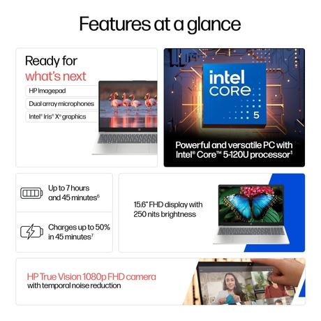 HP 15s 15-FD0664TU Standard Laptop (Intel Core 5-120U/16 GB /512 GB SSD/Intel Iris Xe Graphics/Windows 11 Home/MS Office Home 2024 + 1 year M365 Basic/Full HD), 39.62 cm (15.6 inch), Natural Silver-1
