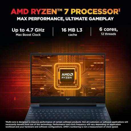 HP Victus 15 15-fb3125AX Gaming Laptop (AMD Ryzen 7 7445HS/16 GB/512 GB SSD/6 GB-NVIDIA GeForce RTX 3050/Windows 11 Home/MS Office Home 2024, 1 year Microsoft 365 Basic/Full HD), 39.62 cm - 15.6 inch, Performance Blue, Chrome Logo-2
