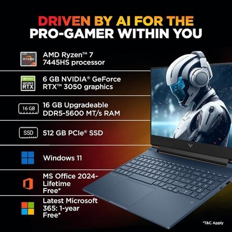 HP Victus 15 15-fb3125AX Gaming Laptop (AMD Ryzen 7 7445HS/16 GB/512 GB SSD/6 GB-NVIDIA GeForce RTX 3050/Windows 11 Home/MS Office Home 2024, 1 year Microsoft 365 Basic/Full HD), 39.62 cm - 15.6 inch, Performance Blue, Chrome Logo-4