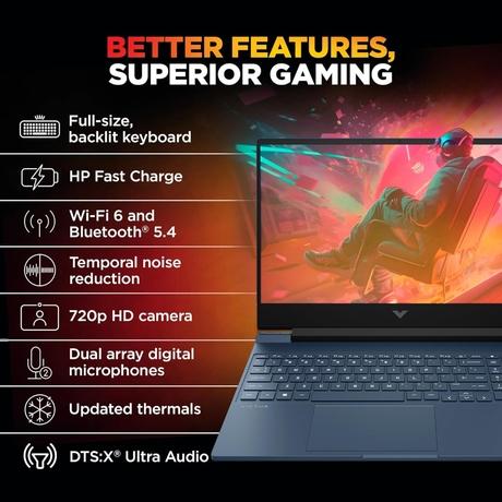 HP Victus 15 15-fb3125AX Gaming Laptop (AMD Ryzen 7 7445HS/16 GB/512 GB SSD/6 GB-NVIDIA GeForce RTX 3050/Windows 11 Home/MS Office Home 2024, 1 year Microsoft 365 Basic/Full HD), 39.62 cm - 15.6 inch, Performance Blue, Chrome Logo-5