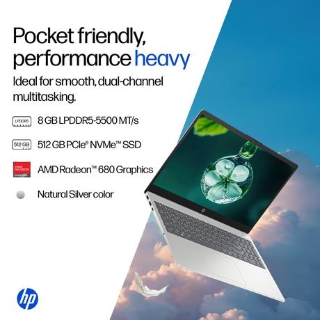 HP 15 15-FC0704AU Standard Laptop (AMD Ryzen 5 7520U/8 GB/512 GB SSD/AMD Radeon Graphics/Windows 11 Home/MS Office Home 2024/Full HD), 40.9 cm - 16.1 inch, Natural silver-2