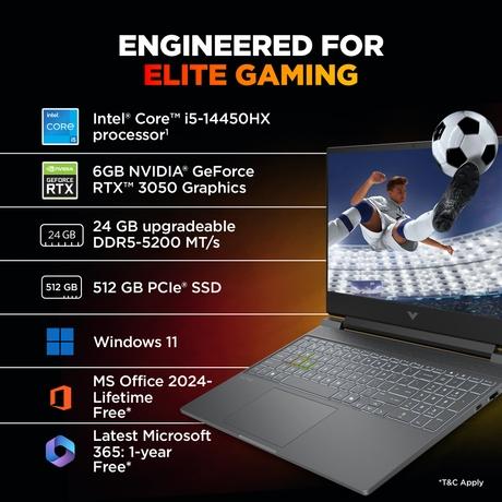 HP Victus 15 FA2316TX Gaming Laptop (Intel Core i5-14450HX/24 GB/512 GB SSD/6 GB-NVIDIA GeForce RTX 3050/Windows 11 Home/MS Office Home 2024/IPS FHD), 39.6 cm, Mica Silver, Black Chrome Logo-3