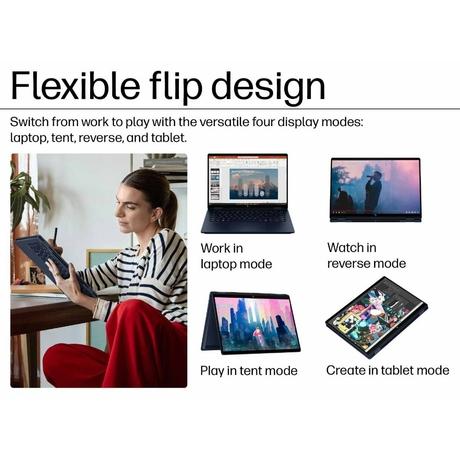 HP OmniBook X FlipNGAI 14-FM0100TU Standard Laptop (Intel Ultra 7-256V (SC) 47 NPU TOPs/16 GB /1 TB SSD/Intel Arc Graphics/Next Gen Windows/Microsoft Office 2021 Home & Student/OLED), 35.6 cm - 14 inch, Blue-14