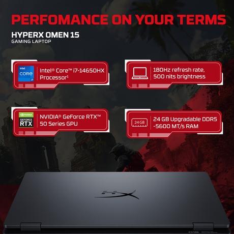 HP Omen 15 HyperX 15-GA0028TX Gaming Laptop (14th Gen Intel Core i7-14650HX/24 GB/1 TB SSD/8 GB-NVIDIA GeForce RTX 5050/Windows 11 Home/MS Office Home 2024/2.5K), 38.9 cm - 15.3 inch, Shadow Black, Black Chrome Logo-2