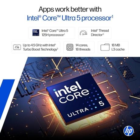 HP 15 AI Laptop, Intel Core Ultra 5 125H, 24GB DDR5 RAM, 1TB SSD, up to 11 TOPS NPU, 39.6 cm - 15.6 inch FHD IPS 300nits, Touchscreen, Backlit Keyboard, Windows 11, MS Office 2024, Natural Silver, 15-fd1458TU-1