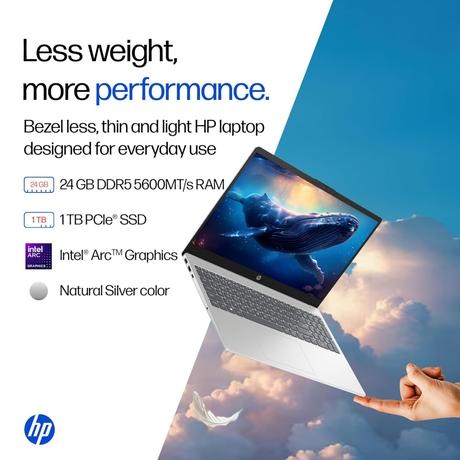 HP 15 AI Laptop, Intel Core Ultra 5 125H, 24GB DDR5 RAM, 1TB SSD, up to 11 TOPS NPU, 39.6 cm - 15.6 inch FHD IPS 300nits, Touchscreen, Backlit Keyboard, Windows 11, MS Office 2024, Natural Silver, 15-fd1458TU-2
