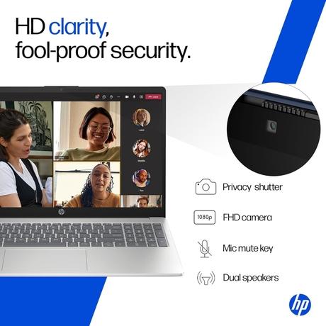 HP 15 AI Laptop, Intel Core Ultra 5 125H, 24GB DDR5 RAM, 1TB SSD, up to 11 TOPS NPU, 39.6 cm - 15.6 inch FHD IPS 300nits, Touchscreen, Backlit Keyboard, Windows 11, MS Office 2024, Natural Silver, 15-fd1458TU-9