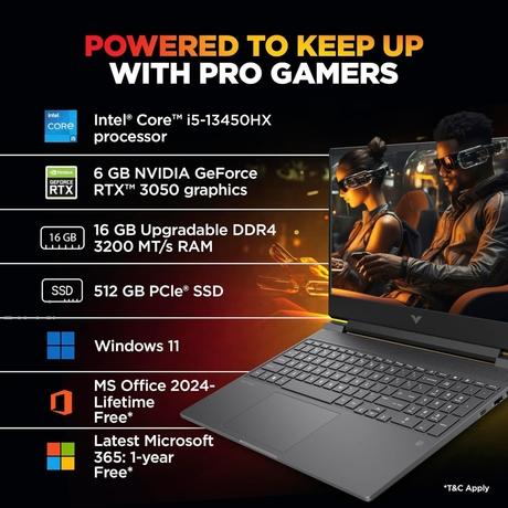 HP Victus 15 15-fa2654TX Gaming Laptop (Intel Core i5-13450HX/16 GB/512 GB SSD/6 GB-NVIDIA GeForce RTX 3050/Windows 11 Home/MS Office Home 2024, 1 year Microsoft 365 Basic/Full HD), 39.6 cm - 15.6 inch, Performance Blue, Chrome Logo-9