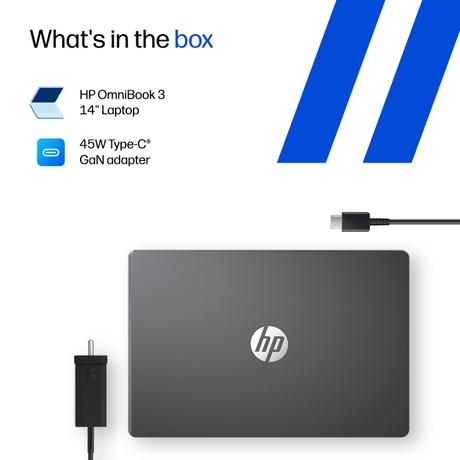 HP OmniBook 3 Laptop, AMD Ryzen 3 30, 8GB LPDDR5 RAM, 512GB SSD, AMD Radeon 610M Graphics, 14 inch (35.56 cm) FHD Anti-Glare 300nits, Backlit Keyboard, Windows 11 Home, MS Office 2024, Mica Silver, 14-HY0034AU-11