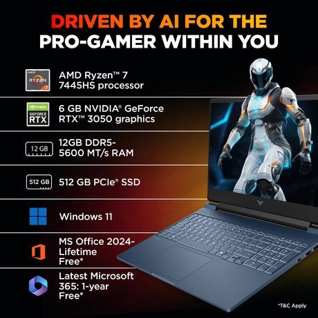 HP Victus 15 15-FB3364AX Gaming Laptop (AMD Ryzen 7 7445HS/12 GB/512 GB SSD/6 GB-NVIDIA GeForce RTX 3050/Windows 11 Home//Full HD), 39.6 cm - 15.6 inch,-3