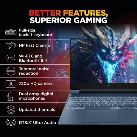 HP Victus 15 15-FB3364AX Gaming Laptop (AMD Ryzen 7 7445HS/12 GB/512 GB SSD/6 GB-NVIDIA GeForce RTX 3050/Windows 11 Home//Full HD), 39.6 cm - 15.6 inch,-5