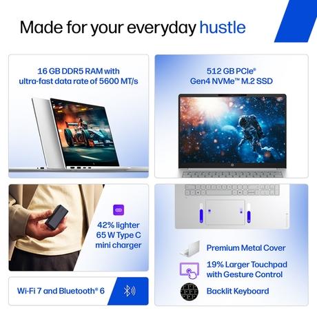 HP Omni Book 3 14-ht0047TU Standard Laptop (Intel Core Ultra 7 255U/16 GB/512 GB SSD/Intel Graphics/Windows 11 Home/MS Office Home 2024/OLED), 35.6 cm - 14 inch, Glacier Silver Aluminum Cover And Base-1
