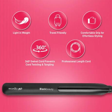 Ikonic Me Black Beauty Hair Iron Straightener, Black-6