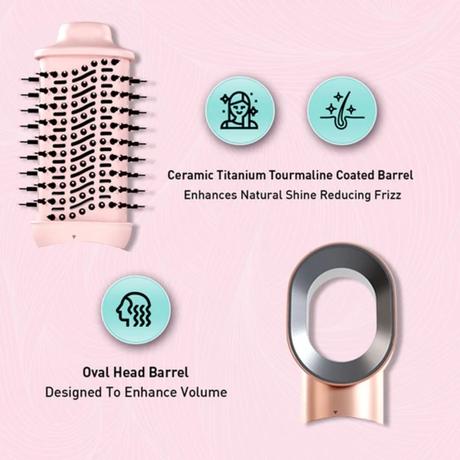 Ikonic Me 3-In-1 Express Styler Hot Air Brush For Women, 1200W Hair Dryer Brush With 1.5-Inch Ceramic Titanium Tourmaline Barrel, Blow Dryer, Hair Straightener, Volumizer Brush, Fast Drying, Frizz-Free Styling, Pink-3