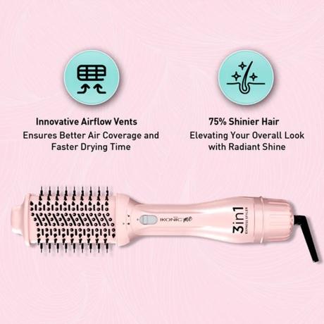 Ikonic Me 3-In-1 Express Styler Hot Air Brush For Women, 1200W Hair Dryer Brush With 1.5-Inch Ceramic Titanium Tourmaline Barrel, Blow Dryer, Hair Straightener, Volumizer Brush, Fast Drying, Frizz-Free Styling, Pink-5