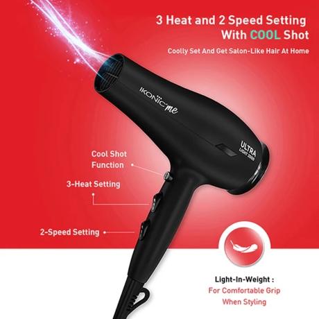 Ikonic Me Ultralight 2000 Hair Dryer, Black-4