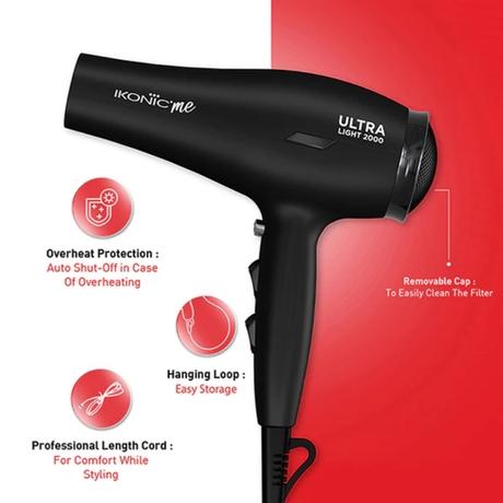 Ikonic Me Ultralight 2000 Hair Dryer, Black-5