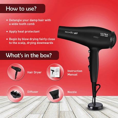Ikonic Me Ultralight 2000 Hair Dryer, Black-6