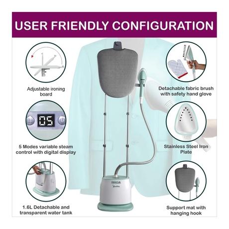Inalsa Swiftix 1600 Watts Garment Steamer With Dynamic Quick Steam Technology, White/Green-4