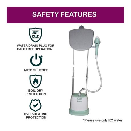 Inalsa Swiftix 1600 Watts Garment Steamer With Dynamic Quick Steam Technology, White/Green-5