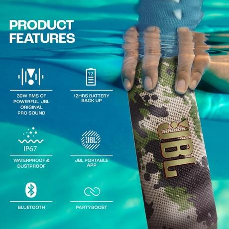 JBL Flip 6 Wireless Portable Bluetooth Speaker with JBL Pro Sound, Upto 12 Hours Playtime, IP67 Water & Dustproof, PartyBoost & Personalization by JBP App (Without Mic), Squad-2