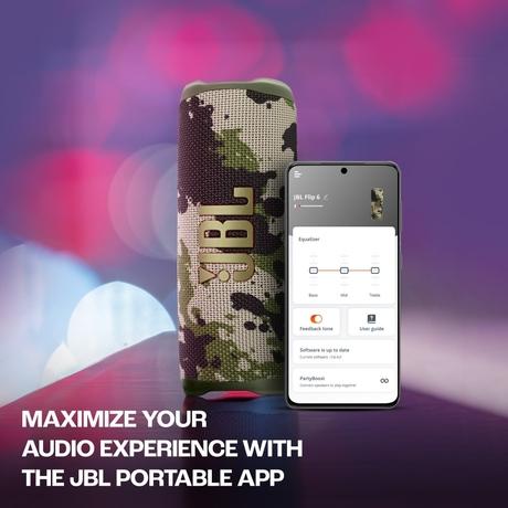 JBL Flip 6 Wireless Portable Bluetooth Speaker with JBL Pro Sound, Upto 12 Hours Playtime, IP67 Water & Dustproof, PartyBoost & Personalization by JBP App (Without Mic), Squad-5