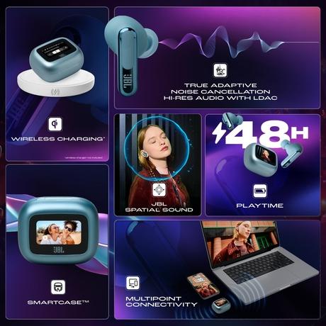 JBL New Launch Live Beam 3, Hi-Res Audio True ANC TWS, Smart Case with Touch Display, 48 H Playtime, Wireless Charging, 6 Mic, Multipoint connection, IP55 proof, Headphones App, Personi-Fi 3.0, Blue-18