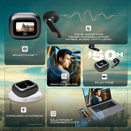 JBL Live FLEX 3. True Wireless Noise Cancelling Earbuds, Hi Res Audio With JBL Signature Sound, 50 Hours Playtime, Multi Point Connection, IP 55 Waterproof and Dustproof, JBL Headphones App, Personifi 3.0 (Black)-7