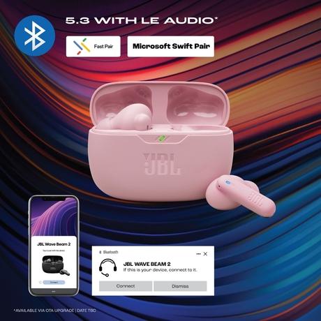 JBL New Launch Wave Beam 2 Ear Buds Wireless TWS Bluetooth v5.3 Earbuds with ANC, Smart Ambient, Extreme Bass & Relax Mode, Multi Connect, Speed Charge, Fast Pair, 40 H Playtime, 4 Mics, IP54 (Pink)-9