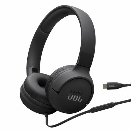 JBL Tune 520C On-Ear Type C Wired Headphone, Pure Bass Sound, 3-Button Remote with Microphone, Comfort fit and Foldable Design (Black)-0