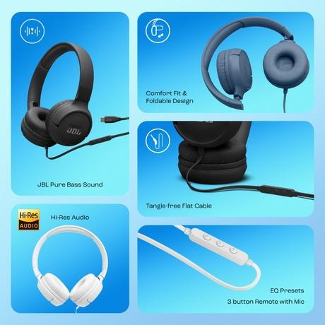 JBL Tune 520C On-Ear Type C Wired Headphone, Pure Bass Sound, 3-Button Remote with Microphone, Comfort fit and Foldable Design (Black)-2
