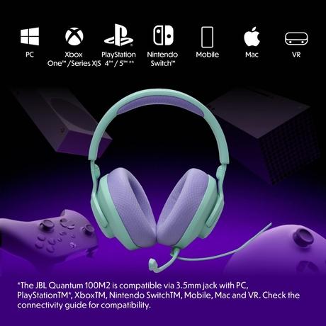 JBL Quantum 100M2 Wired Over-Ear Gaming Headset with JBL QuantumSOUND Signature, 3.5 mm Jack, Multi-Platform Compatibility and Removable Microphone with Mute Option, Cyan-1