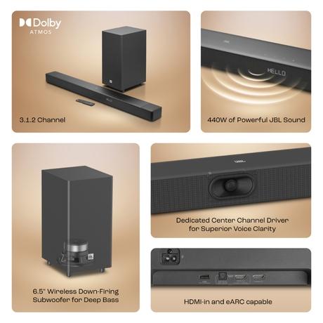 JBL 3.1 CH 440 W Soundbar, SB595-6