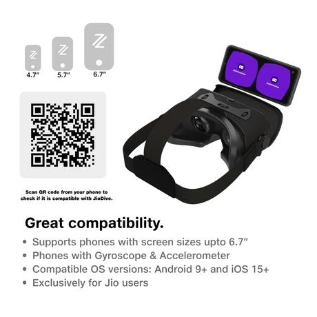 JioDive VR Headset Immersive 360 Degree Viewing Experience Live Sports, Movies, TV Shows & Live TV Channels VR Games & YouTube 360 Supports 4.7-6.7 inch Android & iOS Phones Black-6