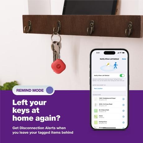 JioTag Air Red for iOS, Apple Find My Network Item Finder, Worldwide Tracking for Keys, Wallets, Luggage, Pets, Gadgets and more, 1+1 Year Battery, No SIM Needed, 120 db Sound, Bluetooth v5.3-4