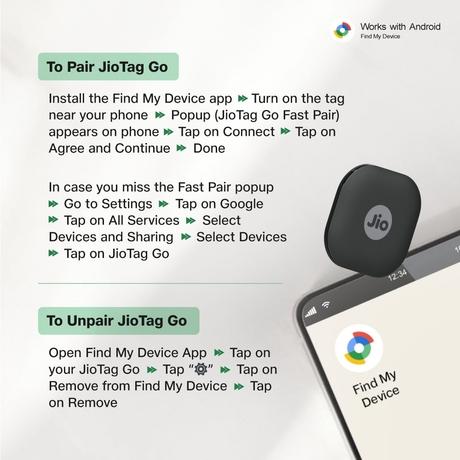 JioTag Go Black for Android, India's First Android Tag, Google Find Hub Item Finder, Worldwide tracking for Keys, Wallets, Luggage, Gadgets and more, 1+1 Year Battery, No SIM Needed, 120 db Sound, Bluetooth v5.3-5