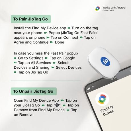 JioTag Go White for Android, India's First Android Tag, Google Find Hub Item Finder, Worldwide tracking for Keys, Wallets, Luggage, Gadgets and more, 1+1 Year Battery, No SIM Needed, 120 db Sound, Bluetooth v5.3-5