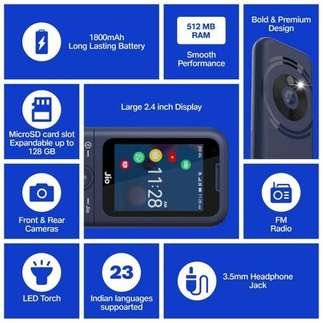 JioPhone Prima 4G Premium Design Phone with Youtube JioChat, Jio TV, JioCinema, JioSaavn, Jio Pay (UPI), Powerful 1800 mAh Battery, LED Torch, Digital Camera, Blue, Locked for JioNetwork-8
