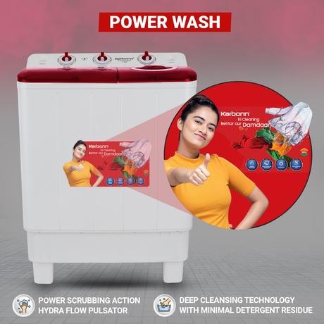 Karbonn 7 Kg Semi Automatic Top Load Washing Machine, White/Red, KJC70S-2024L-3