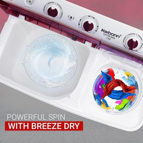 Karbonn 7 Kg Semi Automatic Top Load Washing Machine, White/Red, KJC70S-2024L-4