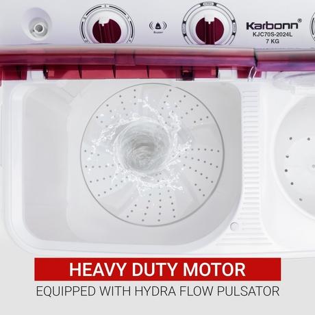 Karbonn 7 Kg Semi Automatic Top Load Washing Machine, White/Red, KJC70S-2024L-5