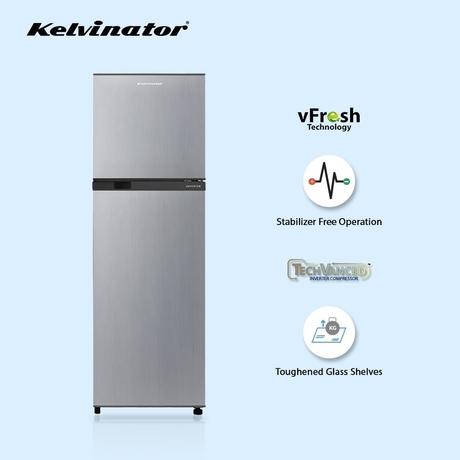Kelvinator 270 litres 2 Star Double Door Refrigerator, Bright Silver KRF-A290BSV-10
