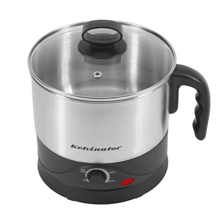 Kelvinator 1.2L 600W Food Grade Electric Kettle with Temperature Controller, Steamer, Egg Boiler, Toughened Glass Lid, Cool Touch Body, Dry Boil Protection, Auto Shut-off, 2 Years Warranty, Black and Stainless Steel-1