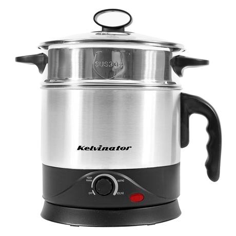 Kelvinator 1.2L 600W Food Grade Electric Kettle with Temperature Controller, Steamer, Egg Boiler, Toughened Glass Lid, Cool Touch Body, Dry Boil Protection, Auto Shut-off, 2 Years Warranty, Black and Stainless Steel-2