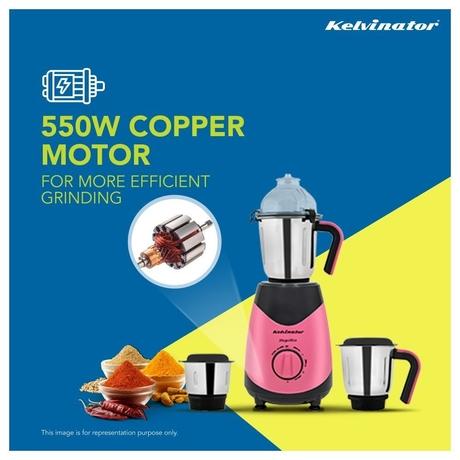 Kelvinator Magnifico KMG00455 Mixer Grinder with 3 Jar, Pink Black-1