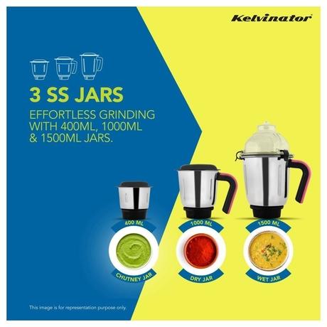 Kelvinator Magnifico KMG00455 Mixer Grinder with 3 Jar, Pink Black-3