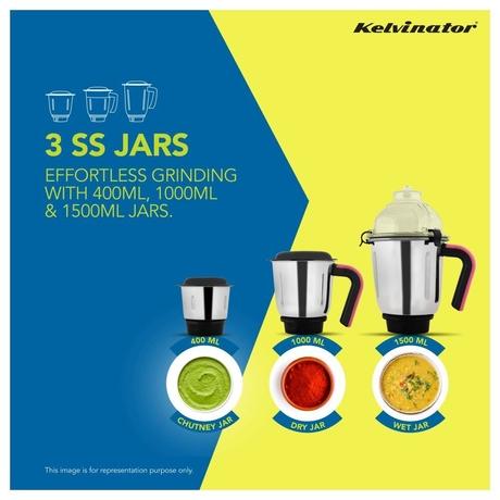 Kelvinator Magnifico KMG00455 Mixer Grinder with 3 Jar, Pink Black-3