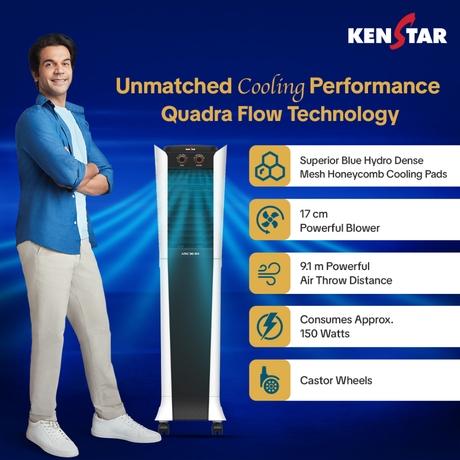 Kenstar Arc 3D 50L Tower Air Cooler, White & Black-1
