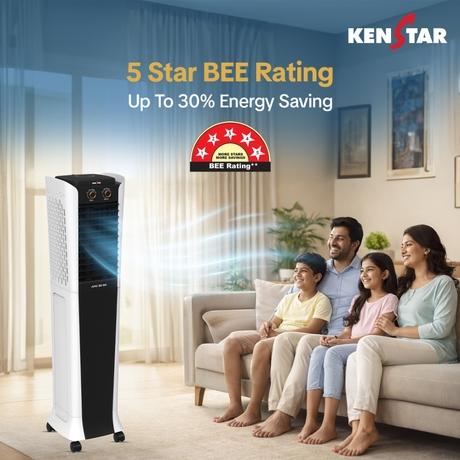 Kenstar Arc 3D 50L Tower Air Cooler, White & Black-3